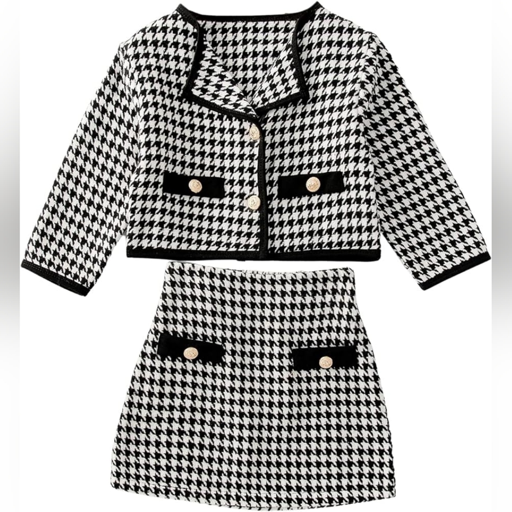 NWOT Girls 2 Piece Houndstooth Skirt Outfit